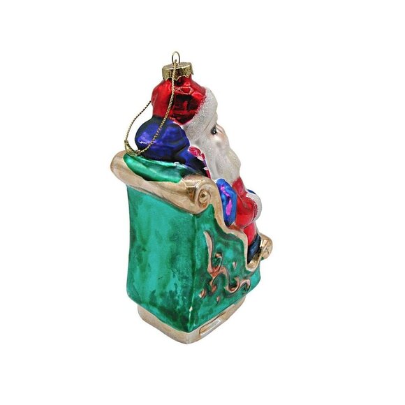 Vintage Glass Christmas Holiday Ornament Santa Sleigh Gifts Tree Hanging 6" - Picture 3 of 12